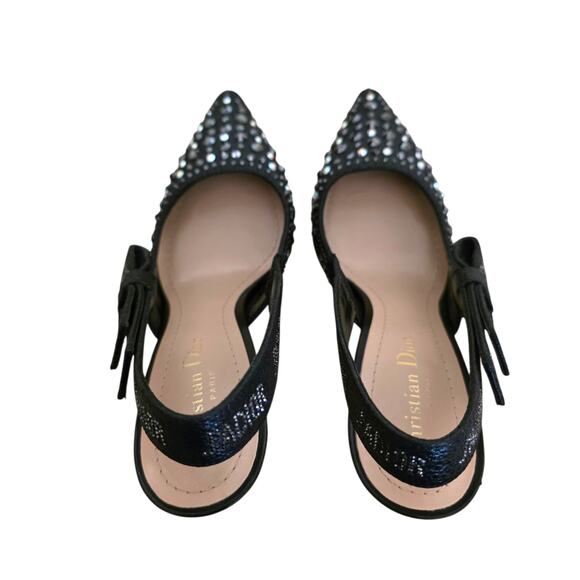 Christian Dior Black Leather J’Adior Crystal Slingback Pumps IT 38 US 8 - Picture 6 of 14